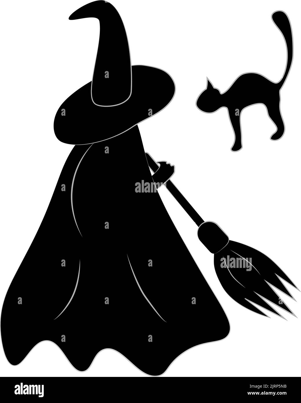 Silhouette di una strega e di un gatto nero su sfondo trasparente. Buon giorno di Halloween. Isolare. Design di stampa alla moda. Adatto per lettere, poster, messaggi di saluto, carta da imballaggio, striscioni Illustrazione Vettoriale