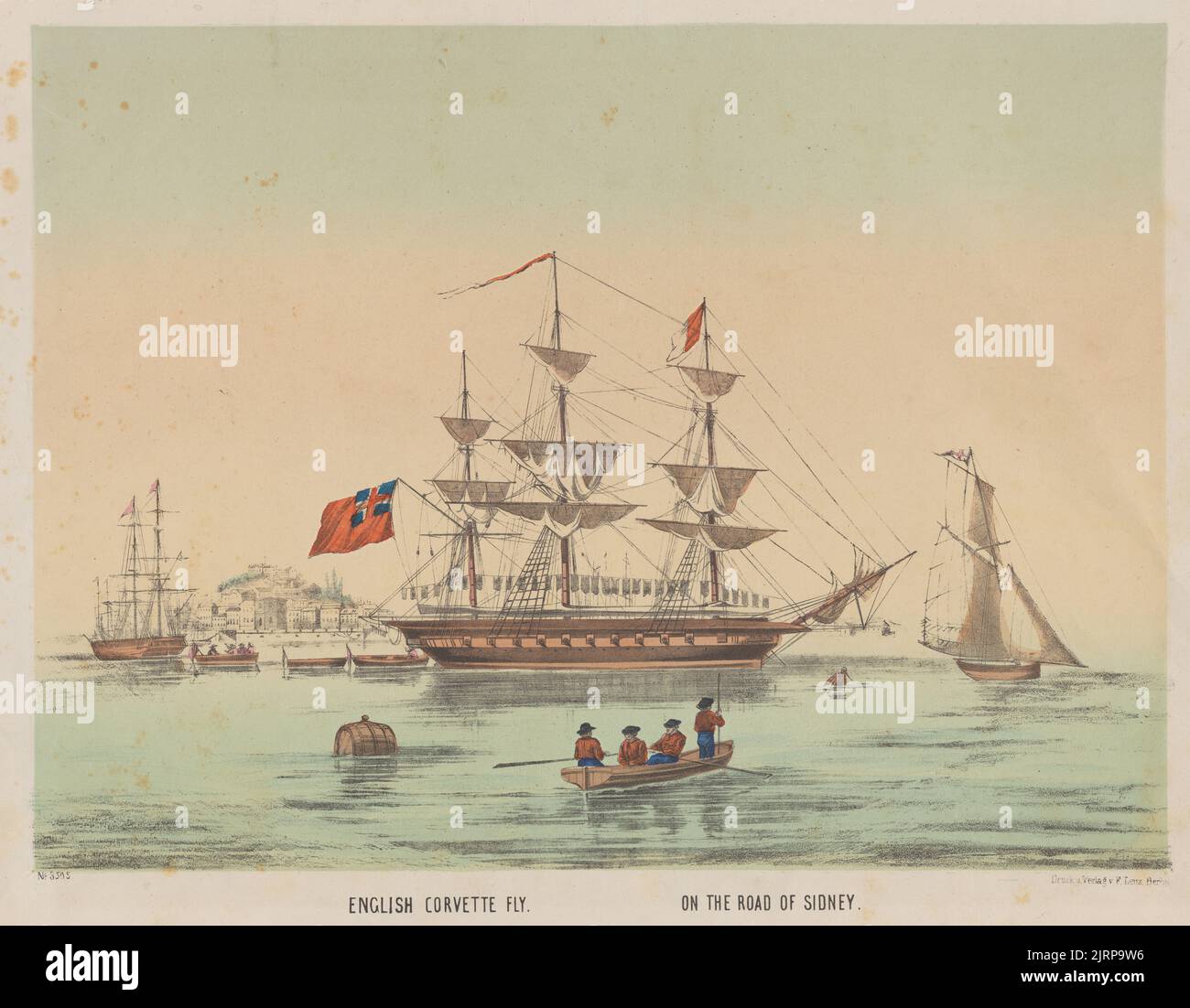 English corvette 'Fly' sulla strada di Sidney [Sydney], circa 1842, costruttore sconosciuto. Foto Stock