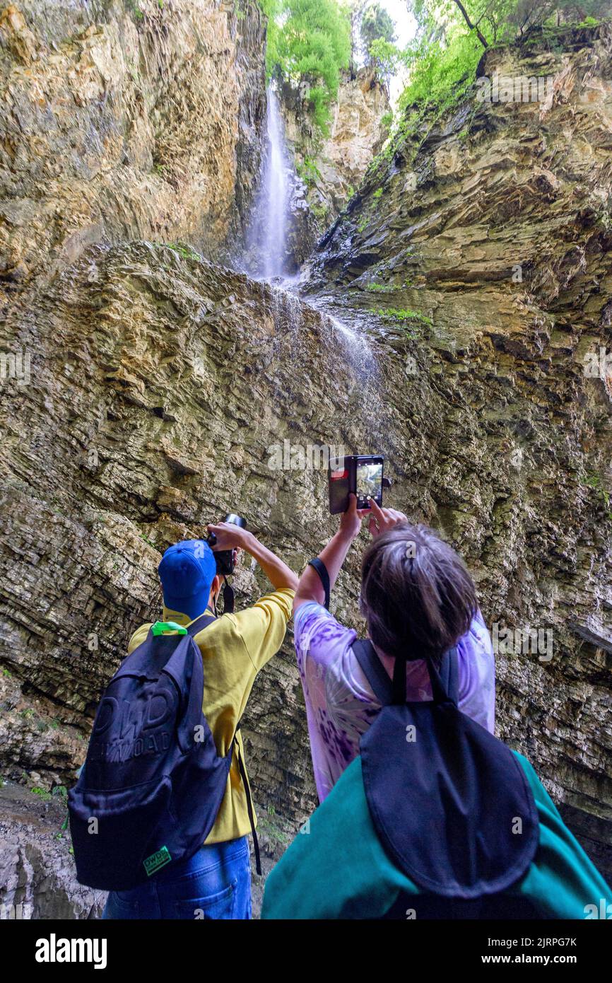 Laterns, cascata, gola del male nella valle del fiume Frutz, Vorarlberg, Austria Foto Stock