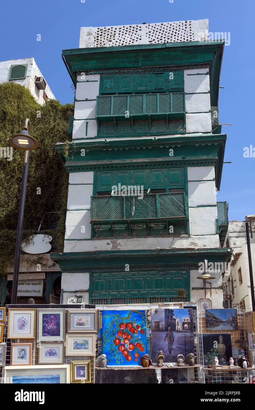 Accademia di belle arti con dipinti in mostra al Badad Jeddah Arabia Saudita Foto Stock
