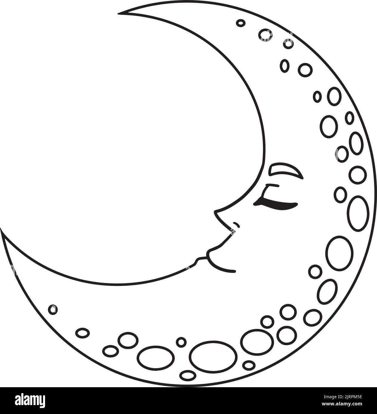 Luna Mezzaluna addormentata pagina di colorazione isolata Illustrazione Vettoriale