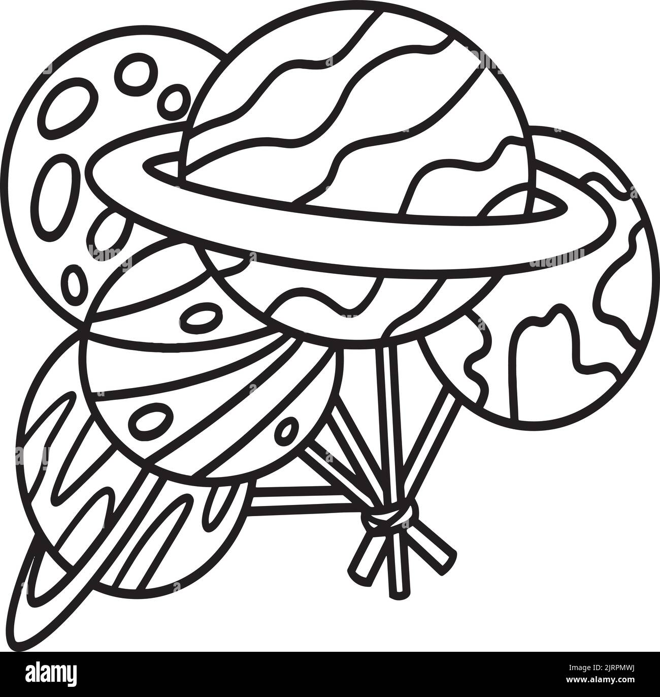 Balloon Planet colorazione isolata pagina per bambini Illustrazione Vettoriale