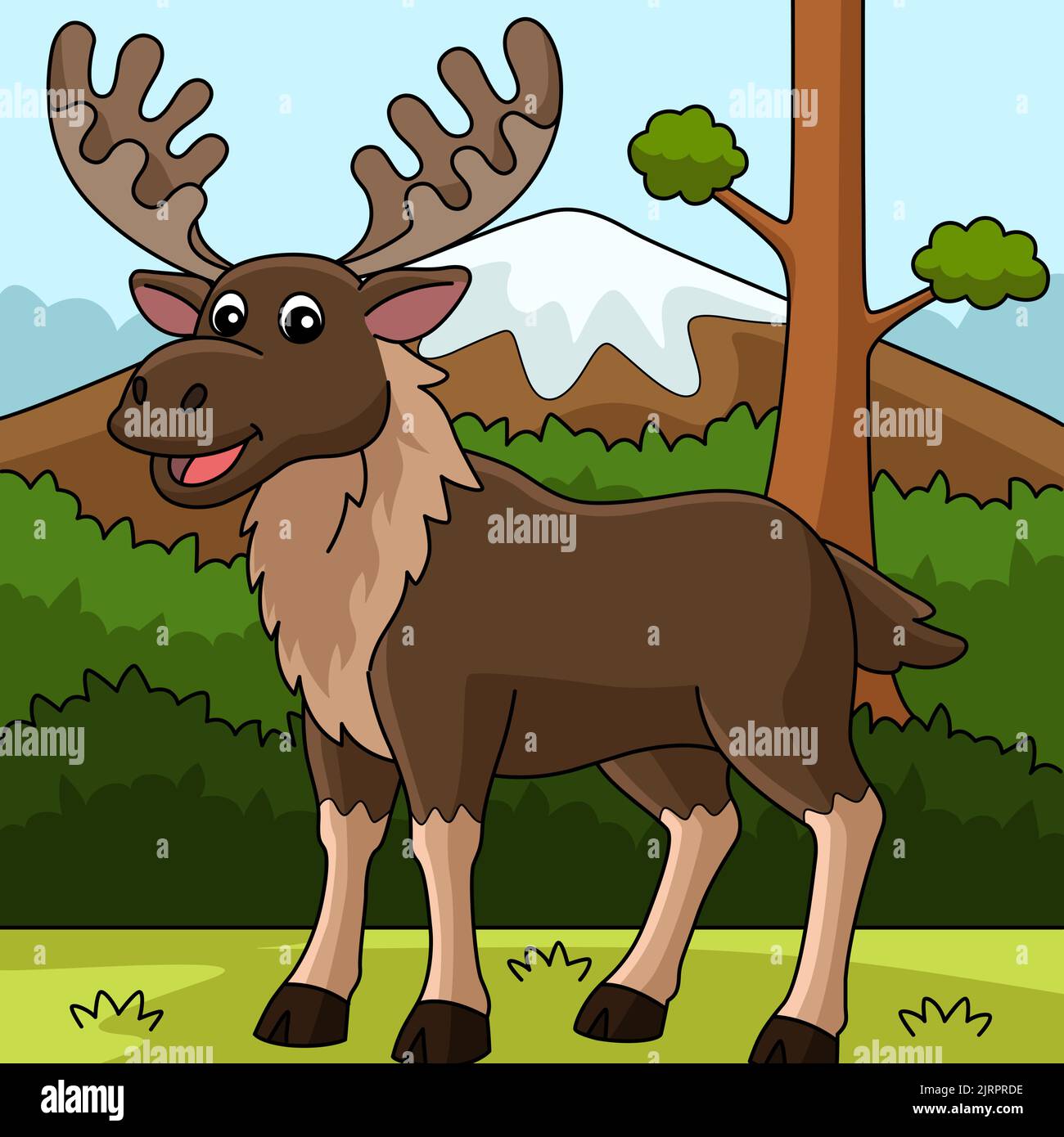 Moose animale colorato Cartoon Illustrazione Illustrazione Vettoriale