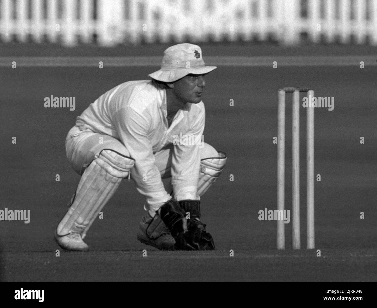Paul Downton, Wicketkeeper, Middlesex contro Sussex, Refuge Assurance League, (Sunday, 40 overs) al Lord's Cricket Ground, Londra, Inghilterra 30 agosto 1987 Foto Stock