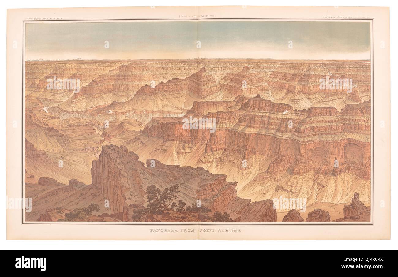 Panorama da punto sublime [parte 2 guardando Sud] piastra 16. Dal libro: Atlante per accompagnare la monografia sulla storia terziaria del Grand Cañon District, 1882, di William Holmes, Julius Bien. Foto Stock