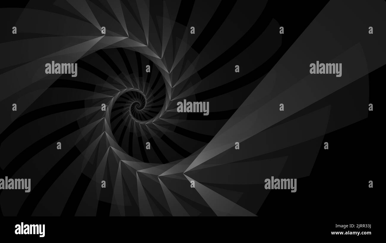 Sfondo nero astratto geometrico nautilus Spiral. Elegante e minimalista sottile grigio scuro psichedelico sacro geometria poligono sfondo onda. Foto Stock