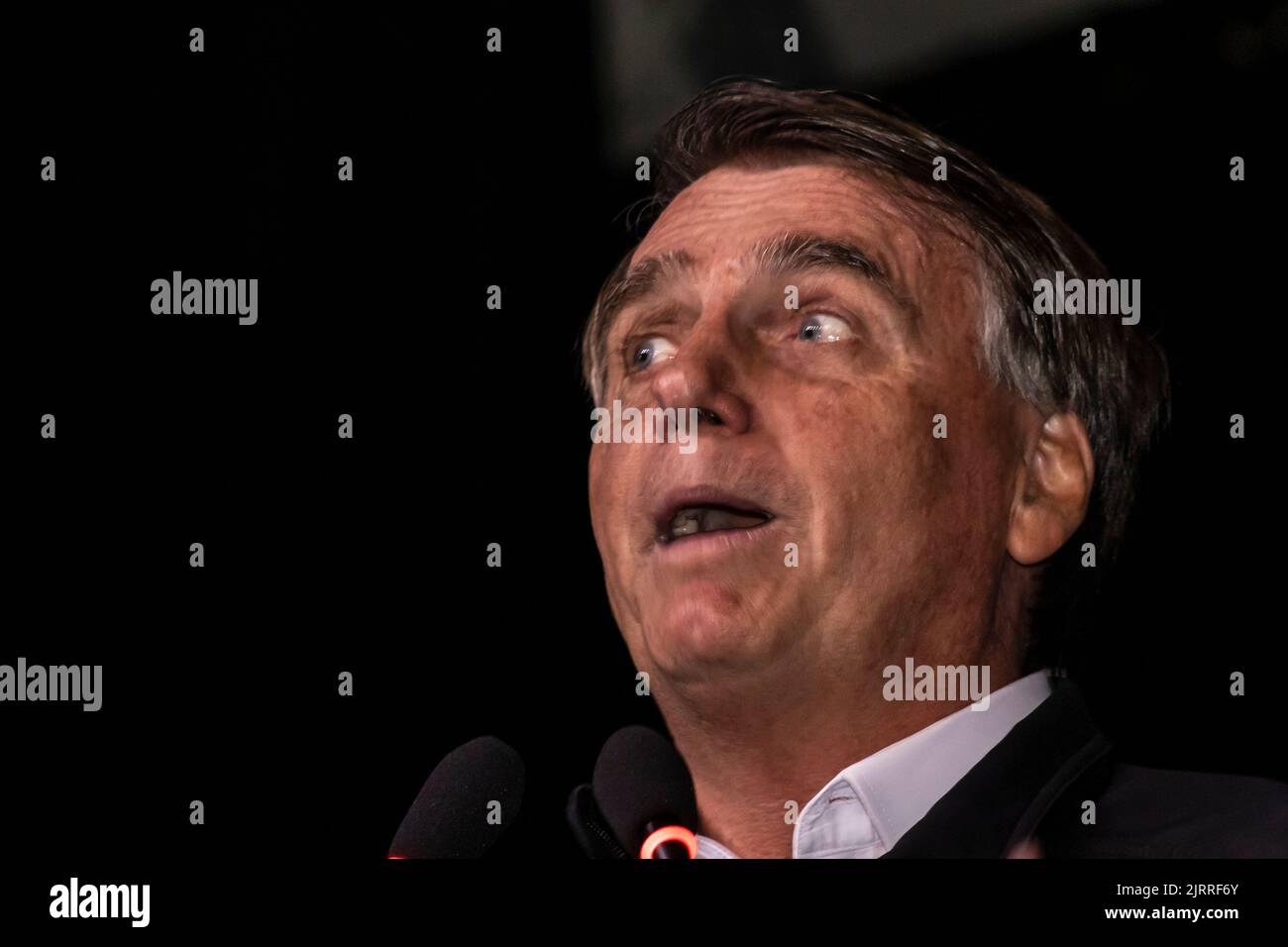 San Paolo, Brasile, 09 agosto 2022. Jair Messias Bolsonaro, Presidente brasiliano in conferenza stampa. Foto Stock