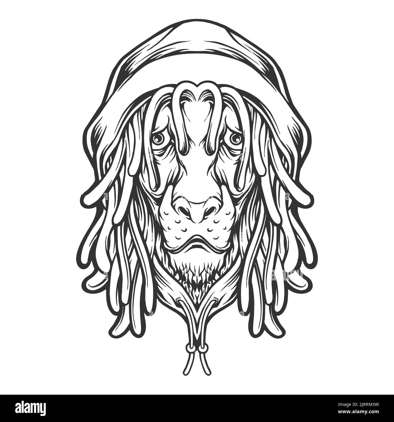 Leone testa rasta cool con cappello reggae silhouette illustrazioni vettoriali per il tuo lavoro Logo, mascotte merchandise t-shirt, adesivi e disegni di etichette, poste Foto Stock