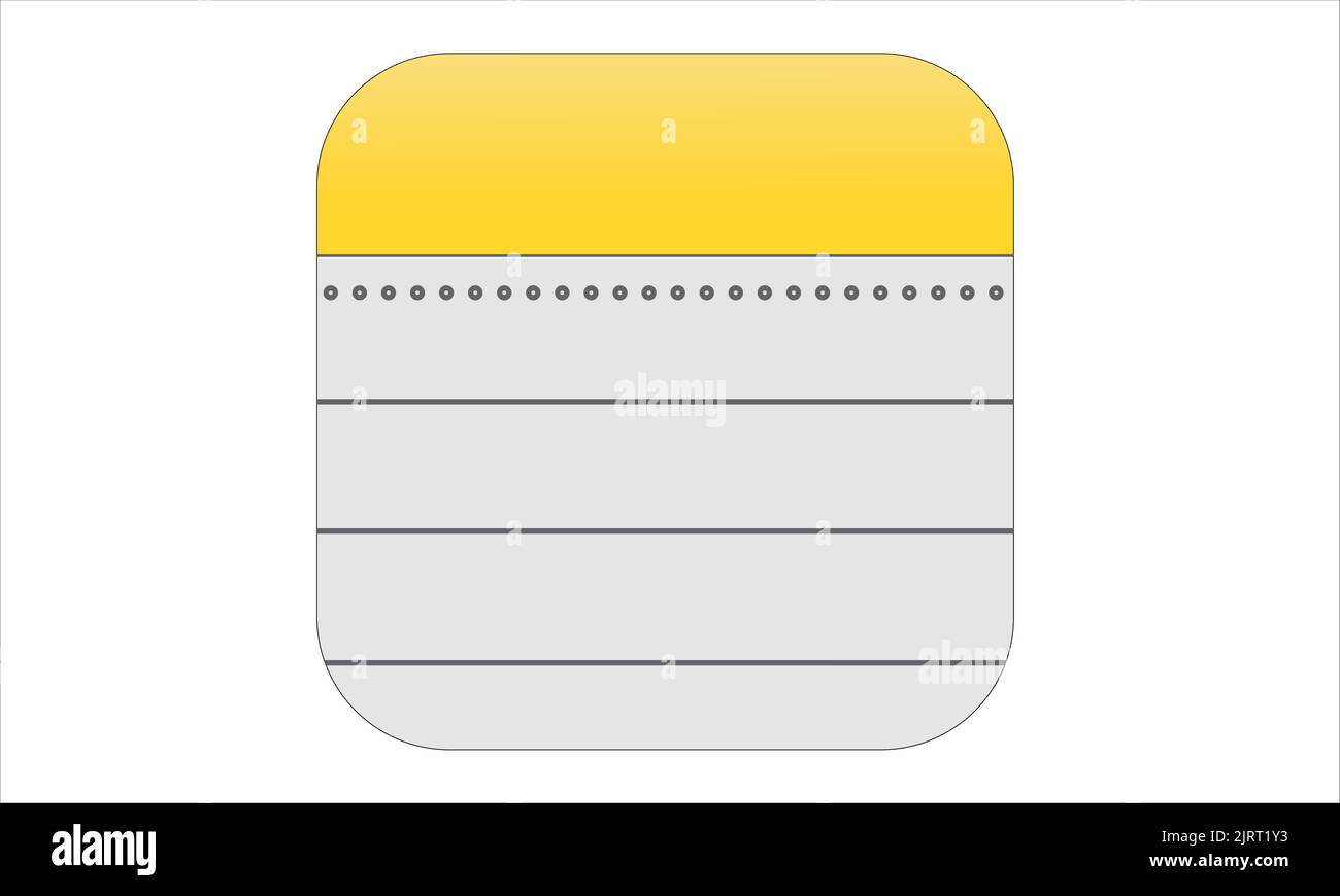 Icona dell'app Apple IOS Notes Vector, sviluppata e gestita da Apple Inc. Consente di salvare qualsiasi tipo di nota Illustrazione Vettoriale