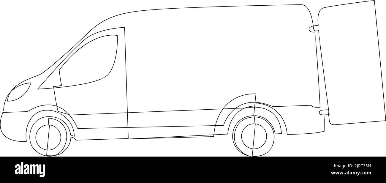 Furgone Con Porte Aperte Disegno A Una Linea Continuo Camion Camion furgone-con-porte-aperte-disegno-a-una-linea-continuo-camion-camion