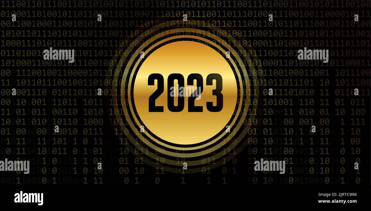numero del nuovo anno 2023 su sfondo di codice binario Illustrazione Vettoriale