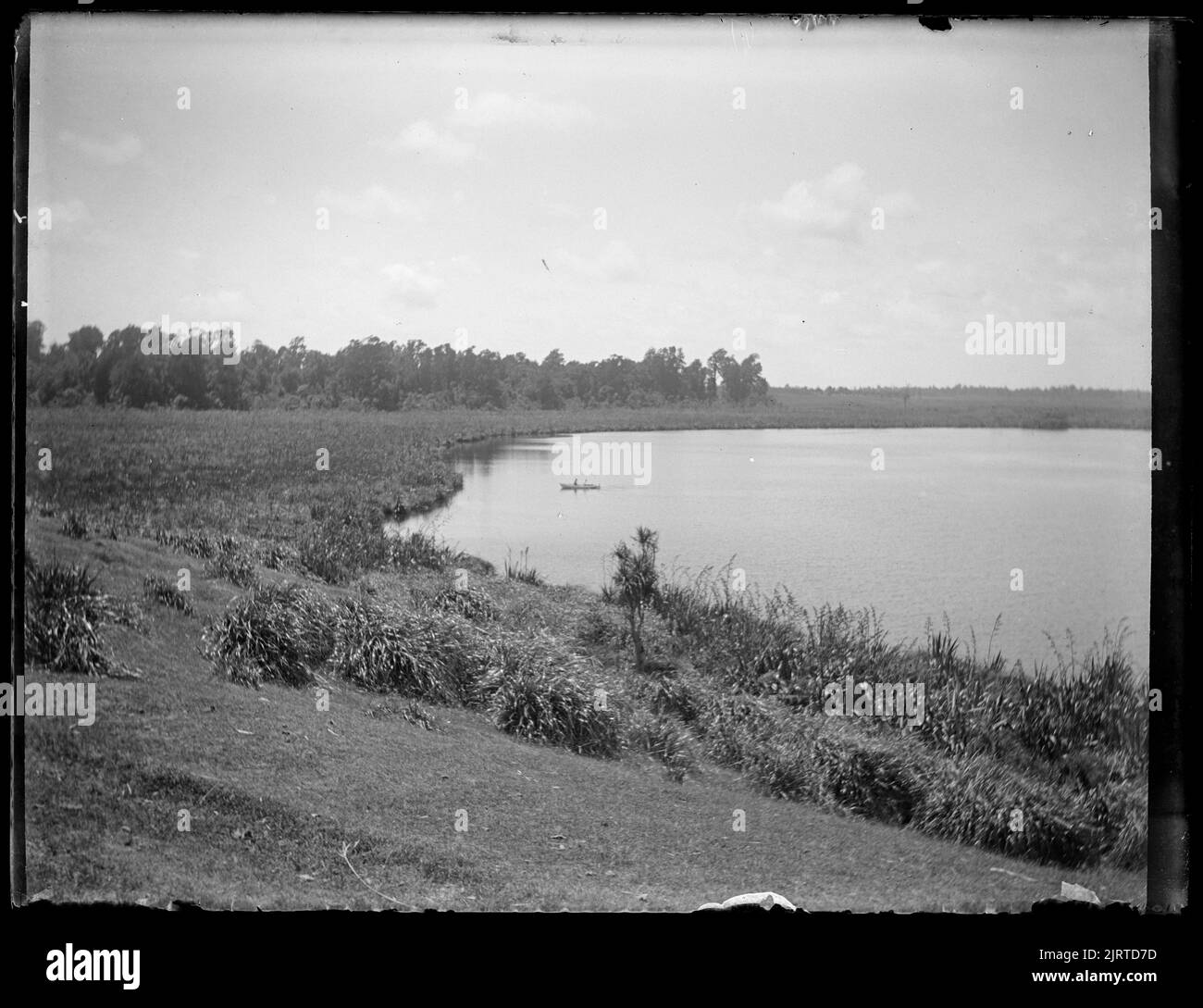 L'estremità nord-occidentale del lago Horowhenua, 01 gennaio 1908, Isola del Nord, di Leslie Adkin. Dono della tenuta di famiglia G. L. Adkin, 1964. Foto Stock