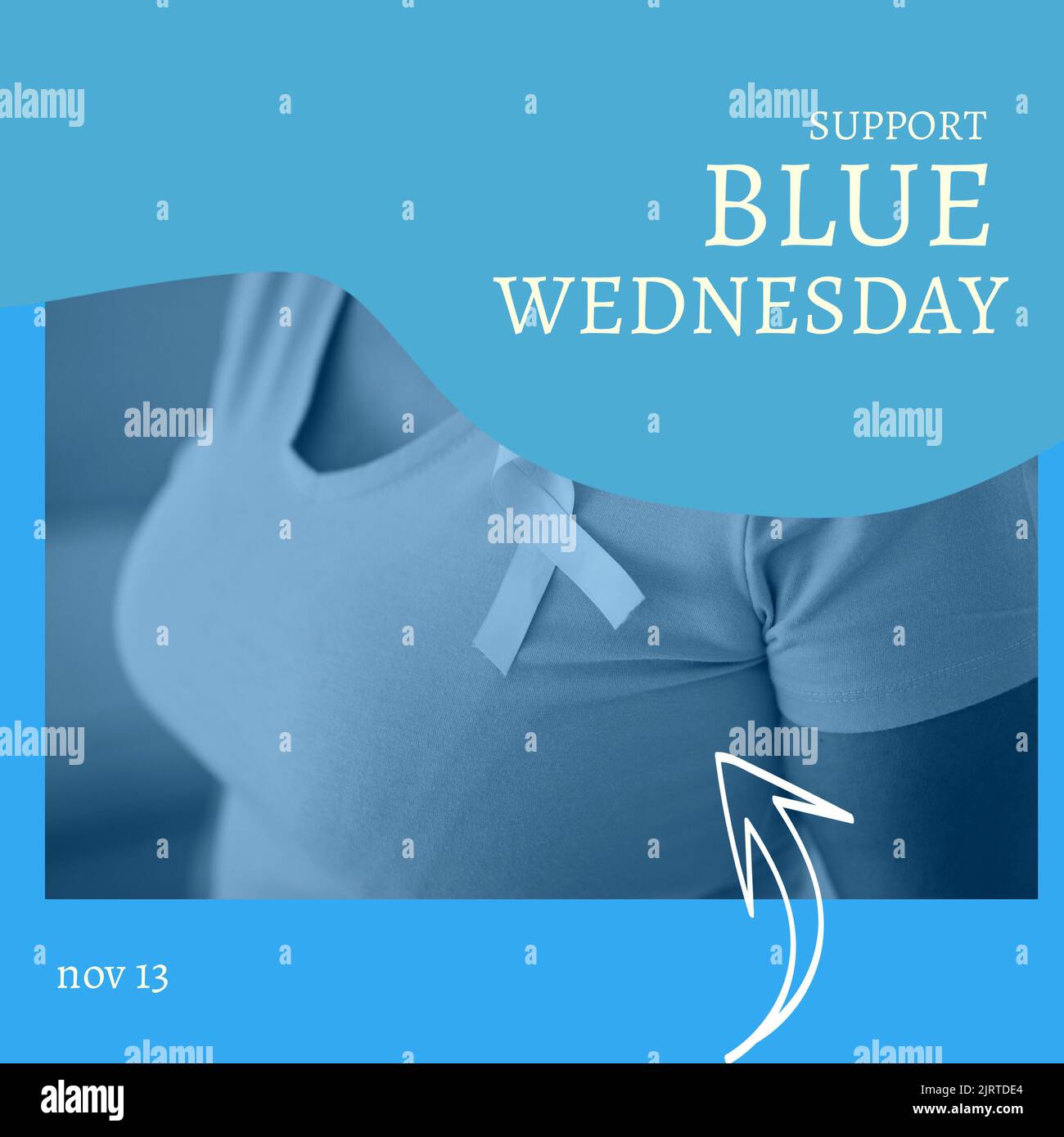 Novembre 13 e sostenere il testo blu mercoledì con la freccia che indica il nastro di consapevolezza sul petto della donna Foto Stock