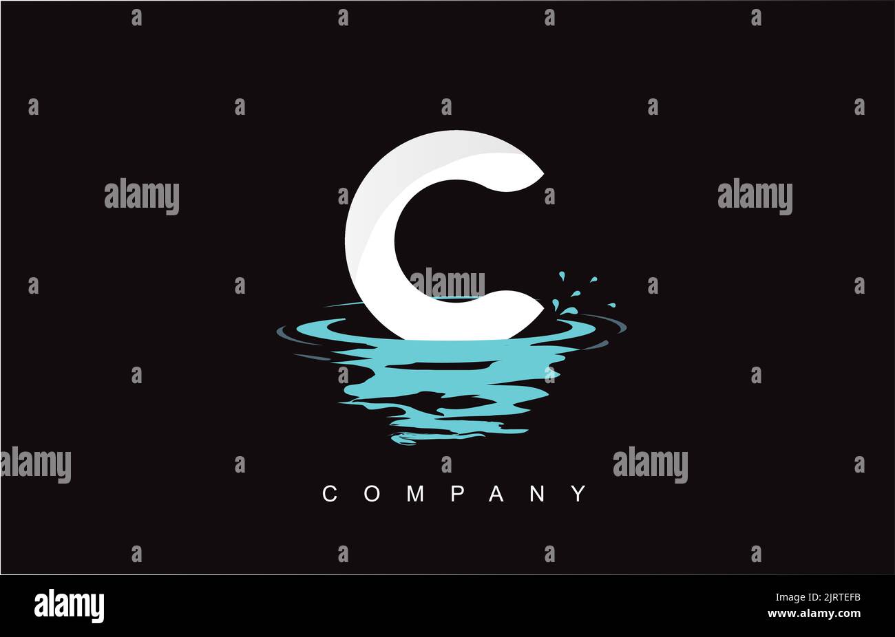 C Lettera Logo Design con Acqua Splash increspature gocce di riflessione icona Vettore illustrazione. Illustrazione Vettoriale