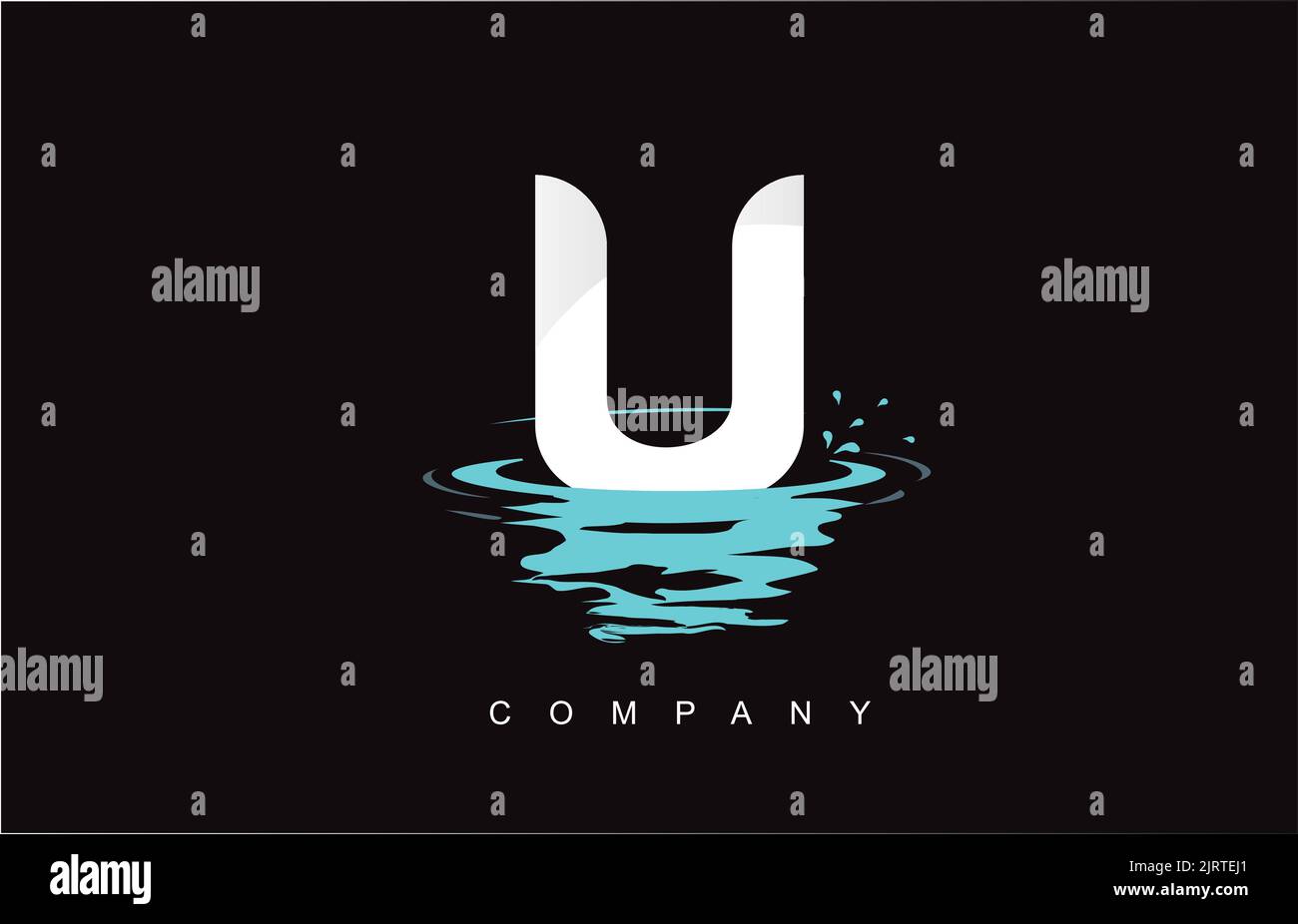 Lettera U Logo Design con Acqua Splash increspature gocce di riflessione icona Vettore illustrazione. Illustrazione Vettoriale