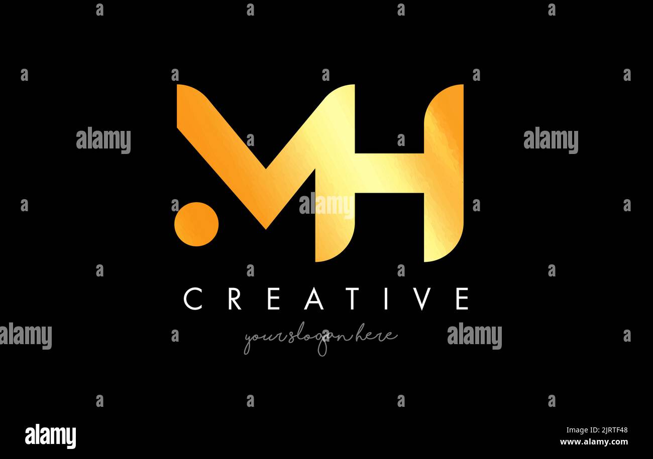 Oro oro MH lettera Logo Design con Creative moderna alla moda tipografia e colori neri. Illustrazione Vettoriale