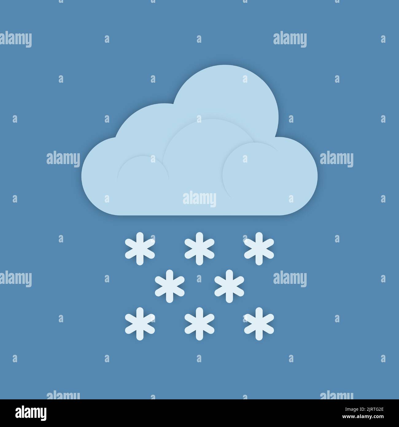 L'icona delle previsioni del tempo di una nuvola con fiocchi di neve è isolata su uno sfondo blu. Illustrazione vettoriale. Illustrazione Vettoriale