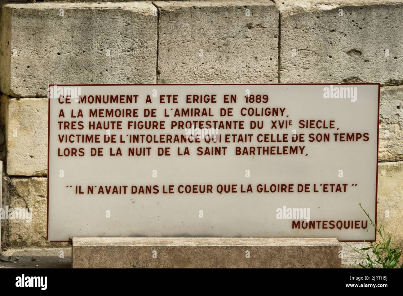 Monumento di Gaspard de Coligny assassinato durante il massacro di San Bartolomeo nel 1572 - di Gustave Crauk (1889) - Tempio oratorio, rue de Rivoli - Parigi Foto Stock