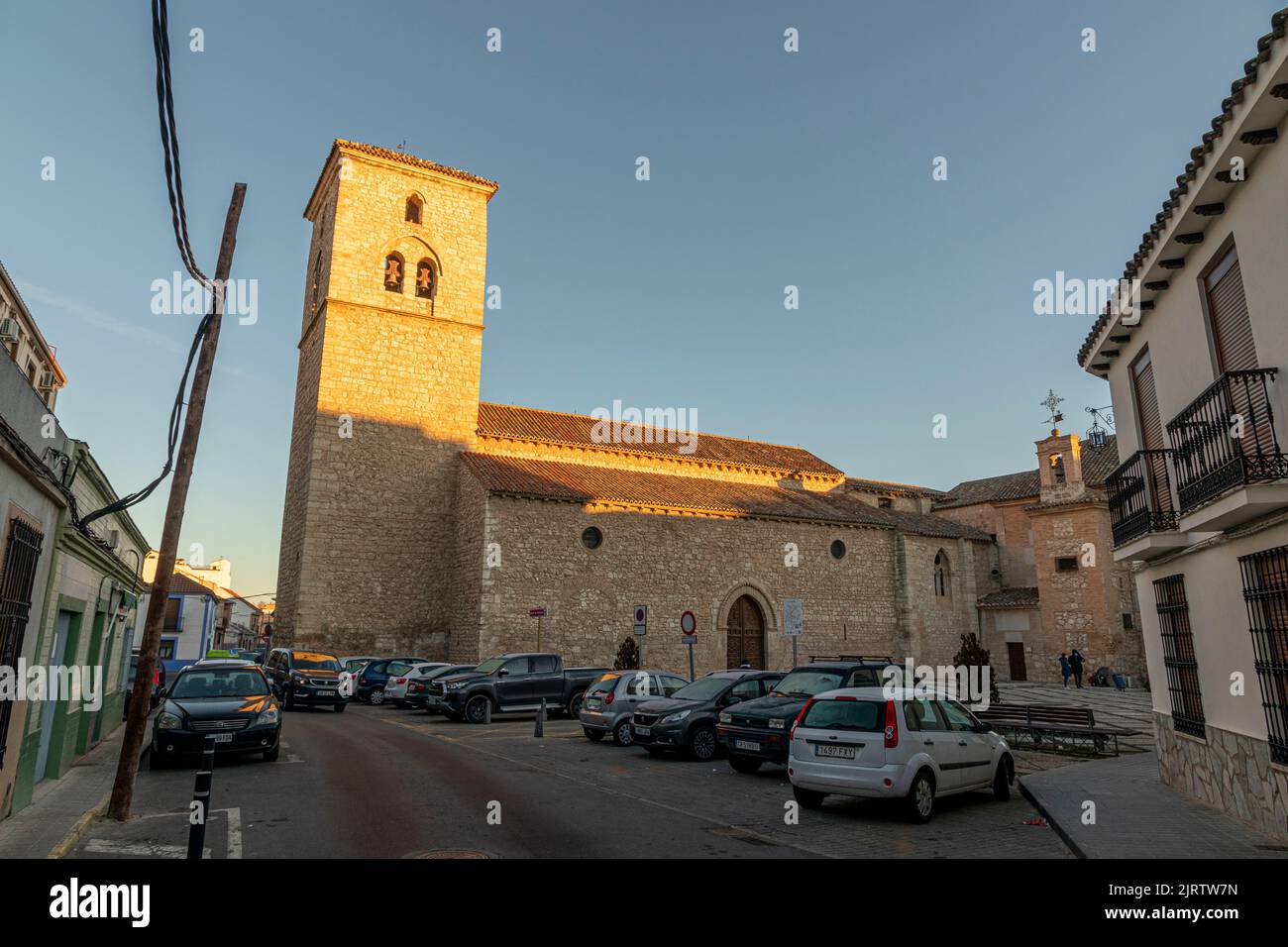 Ciudad Real, Spagna. Torre della Iglesia de Santiago (Chiesa di San Giacomo), una chiesa gotica romanica costruita nel 13th ° secolo Foto Stock