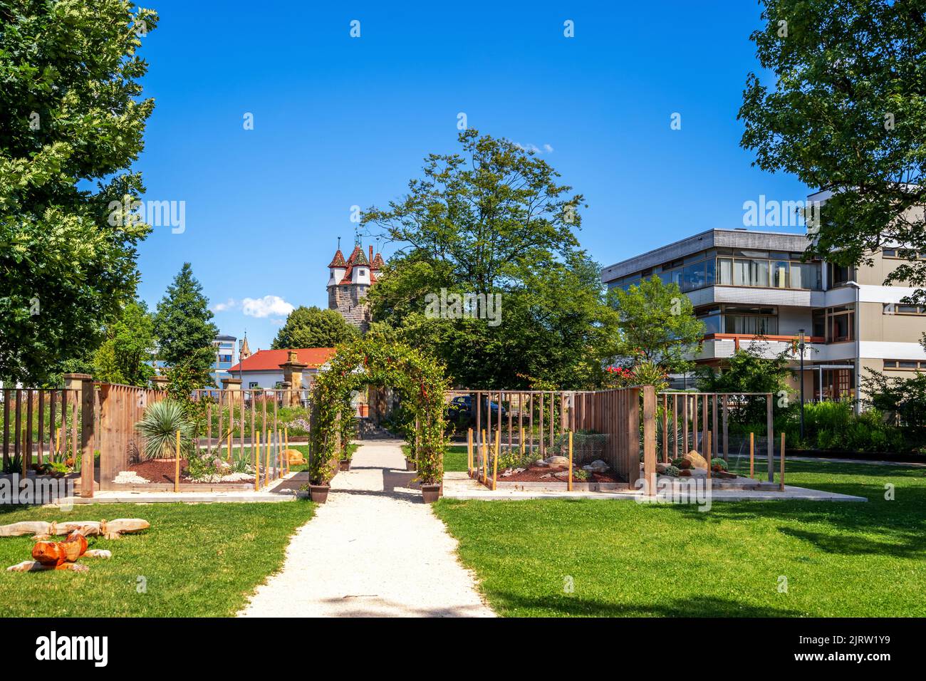 Giardino cittadino di Schwaebisch Gmuend, Baden-Wuerttemberg, Germania Foto Stock