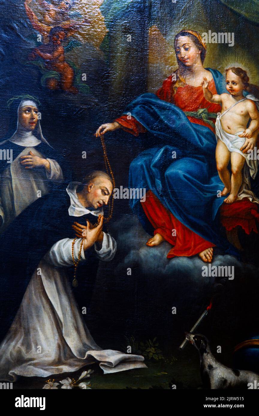 Martigues Provence Francia Vergine Maria e Bambino che dà il Rosario a San Domenico e Santa Caterina da Siena Foto Stock