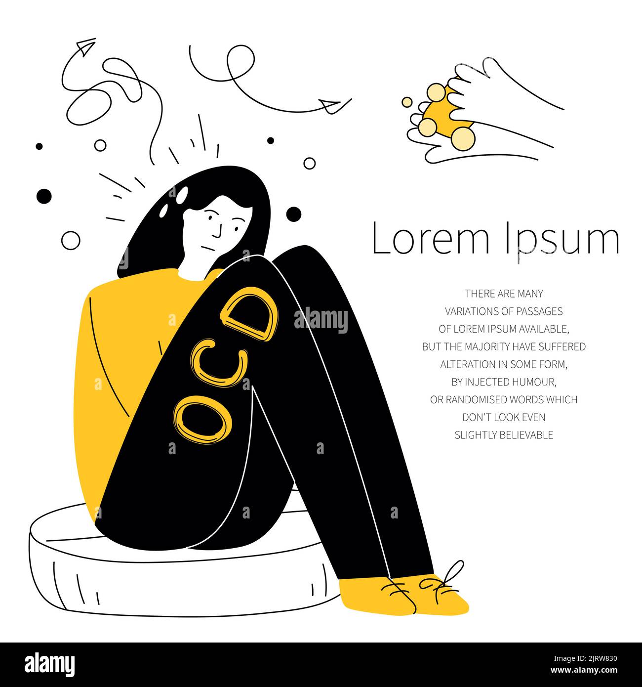 Le donne hanno sindrome disturbo ossessivo compulsivo e pensieri intrusivi per lavarsi le mani. Illustrazione vettoriale OCD sintomi di paura umana, neurosi e. Illustrazione Vettoriale