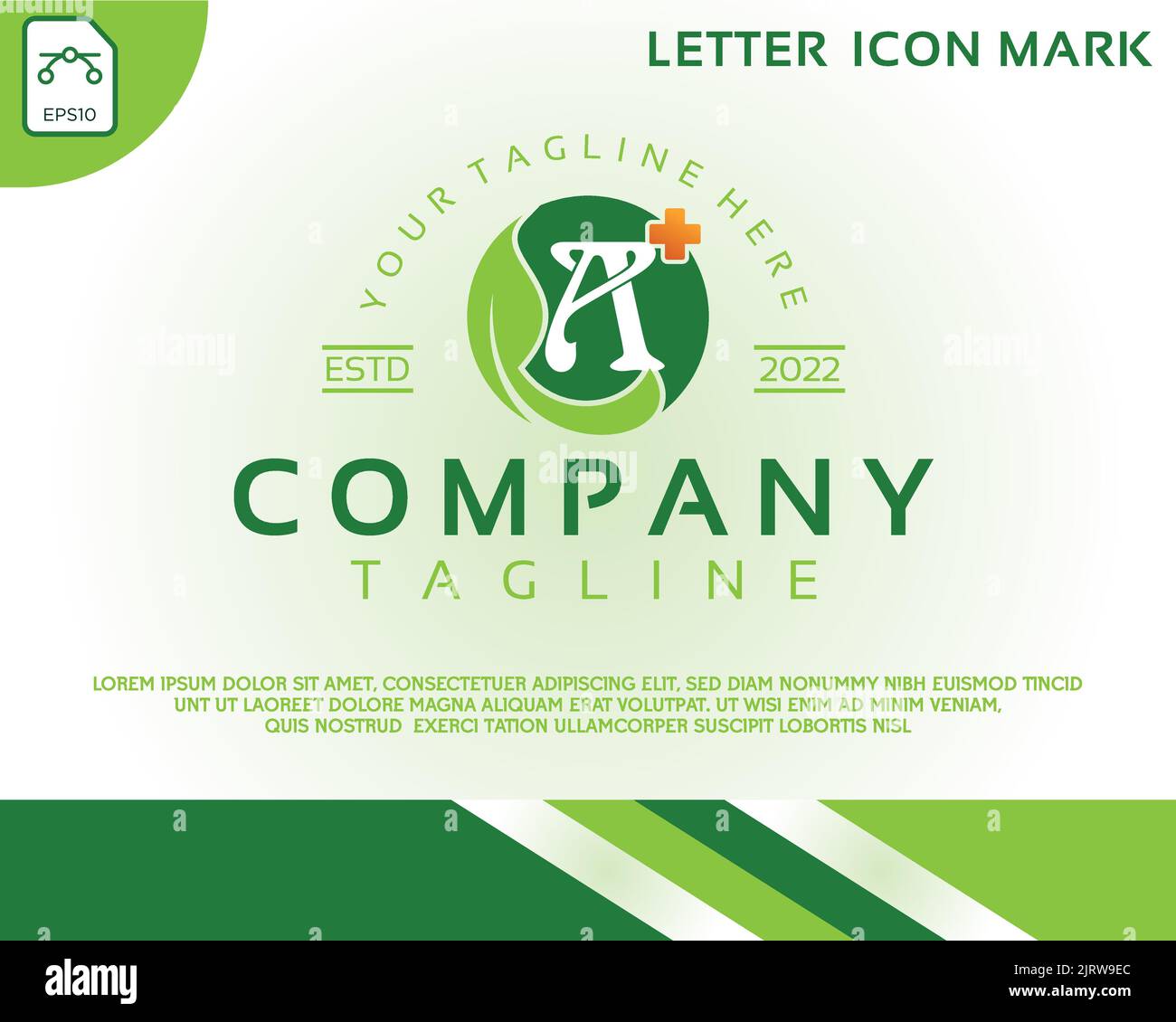 Lettera creativa A e modello di design del logo verde della salute Illustrazione Vettoriale