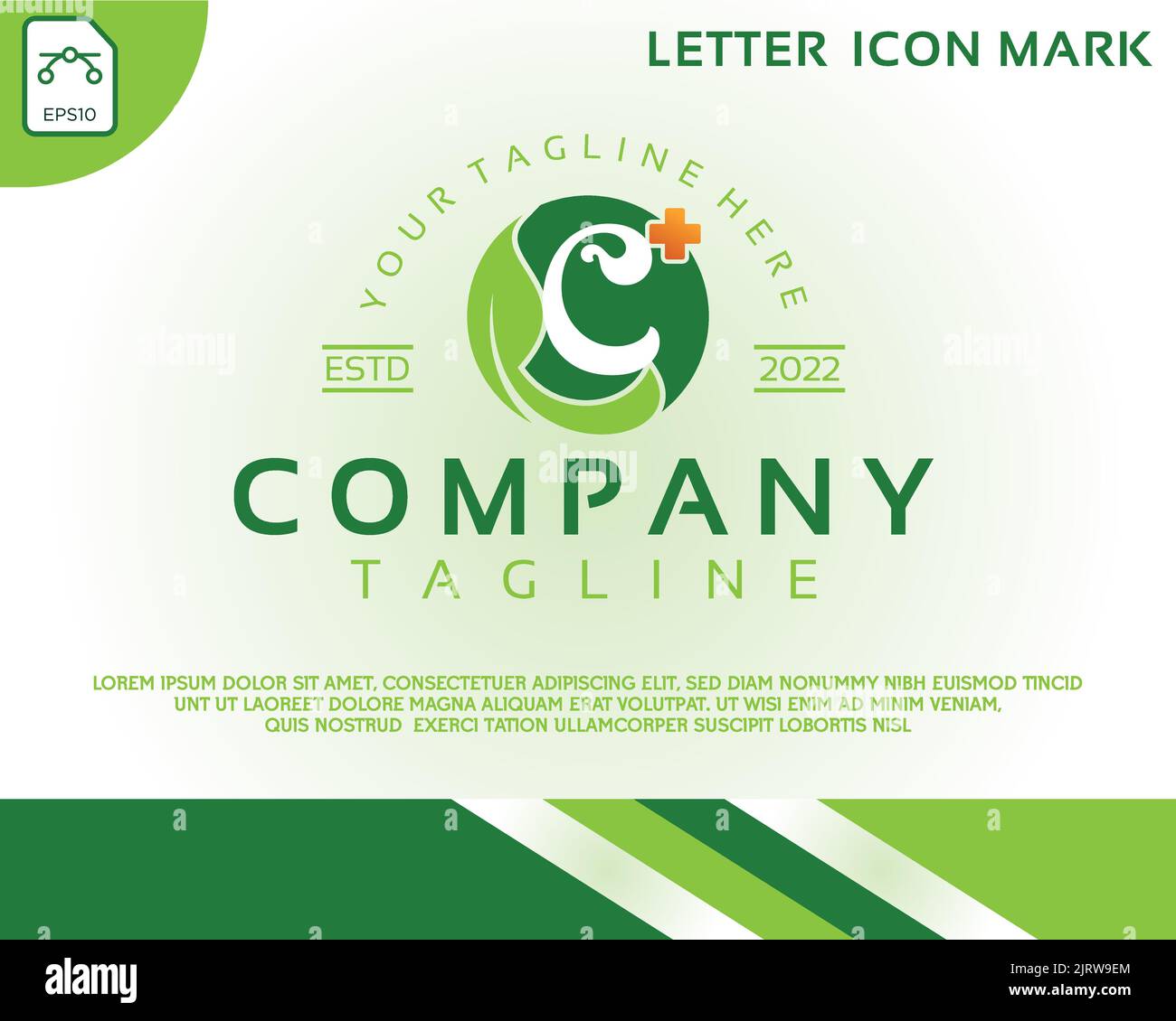 Lettera creativa C e modello di design del logo verde della salute Illustrazione Vettoriale