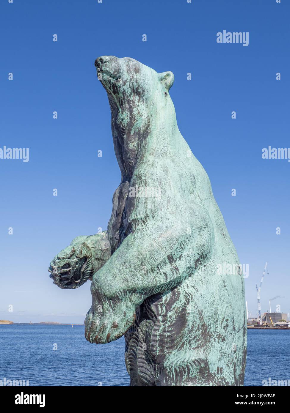 Scultura in bronzo di un orso polare eretto nel porto di Copenaghen a Langelinie di Holger Wederkinch - Copenhagen Danimarca Foto Stock