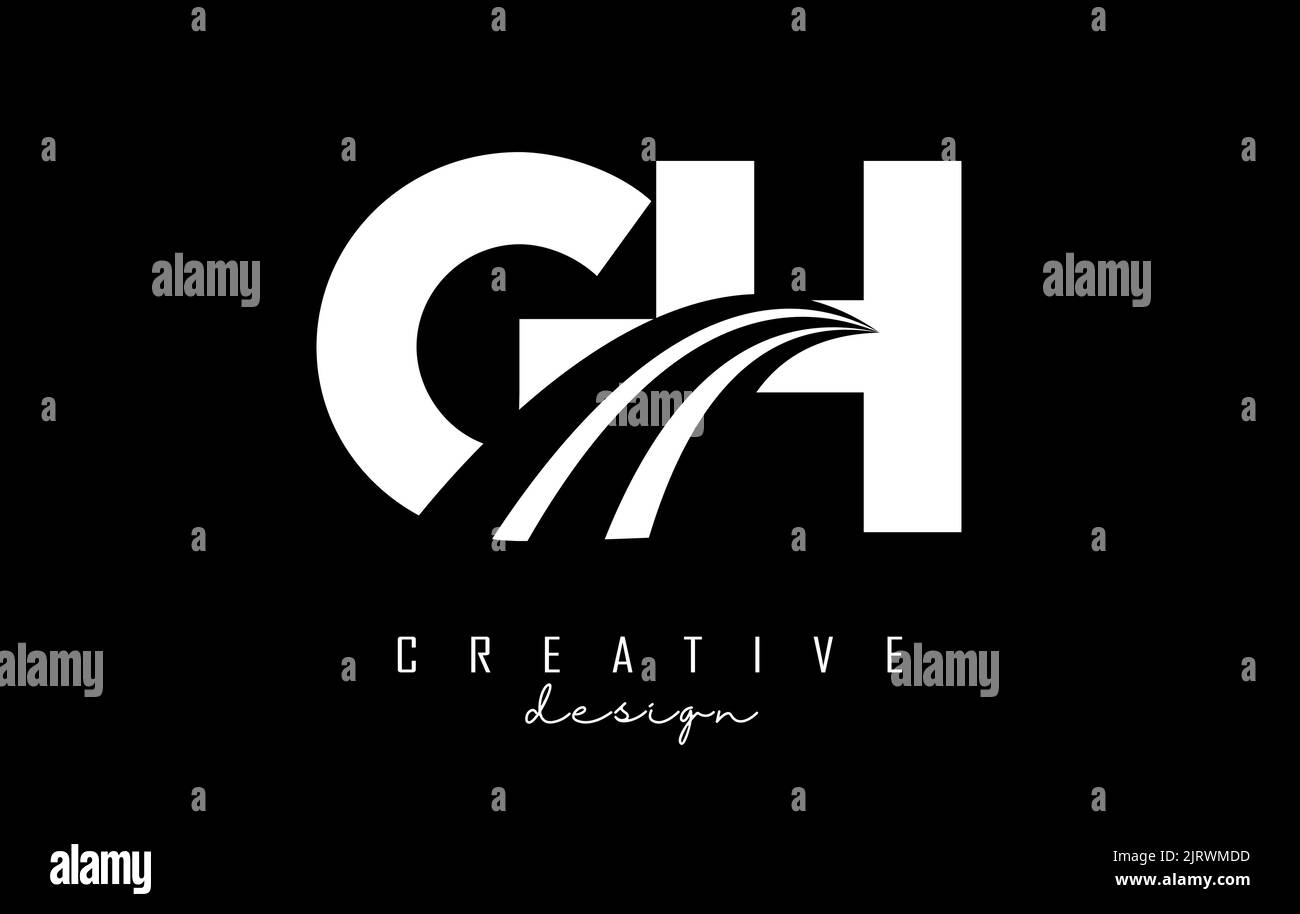 Logo Creative White Letter GH g h con linee di punta e design del concetto stradale. Lettere con disegno geometrico. Illustrazione vettoriale con lettere e tagli. Illustrazione Vettoriale
