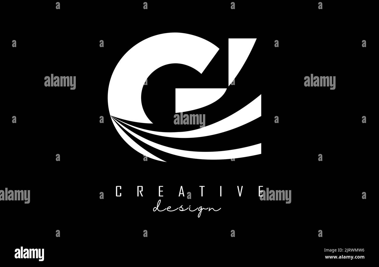 Logo Creative White Letter Gi g i con linee di punta e design di concetto stradale. Lettere con disegno geometrico. Illustrazione vettoriale con lettere e tagli. Illustrazione Vettoriale