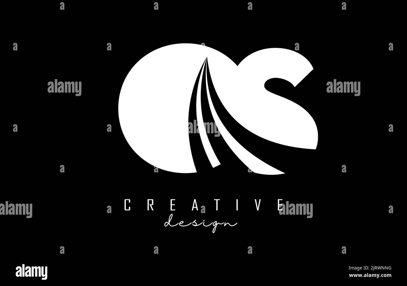 Logo Creative White Letter OS o s con linee di punta e design del concetto stradale. Lettere con disegno geometrico. Illustrazione vettoriale con lettera e creat Illustrazione Vettoriale
