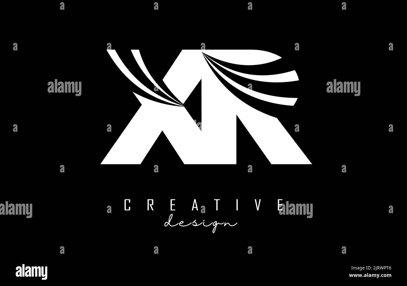 Logo Creative White Letter XR x r con linee di punta e design di concetto stradale. Lettere con disegno geometrico. Illustrazione vettoriale con lettera e creat Illustrazione Vettoriale
