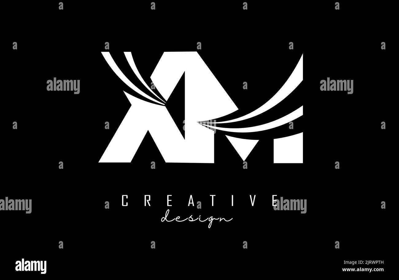 Lettera bianca creativa con logo XM x m con linee di punta e design di concetto stradale. Lettere con disegno geometrico. Illustrazione vettoriale con lettera e creat Illustrazione Vettoriale