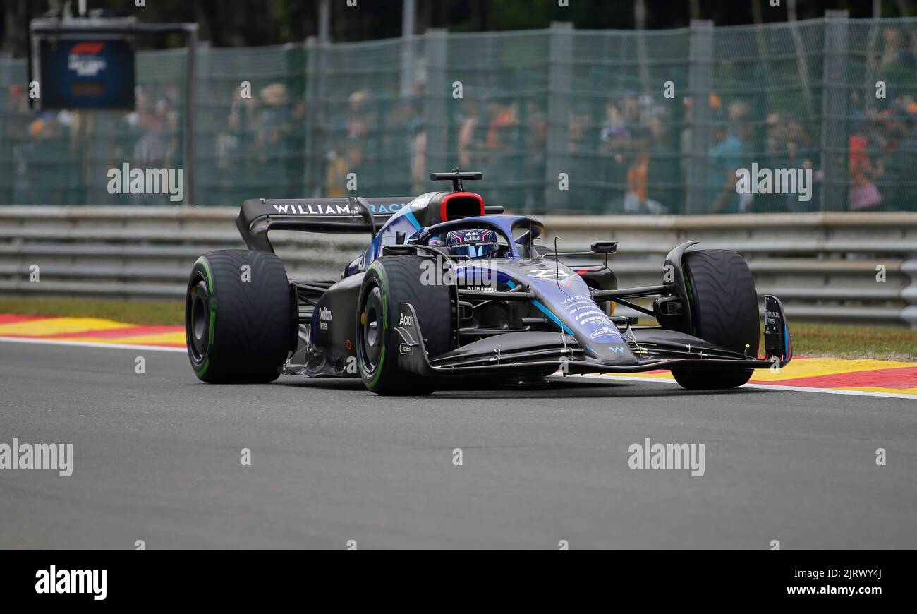 Spa, Belgio. 26th ago, 2022. 26 agosto 2022: Williams #23 Alex Albon dalla Thailandia guida durante la prima sessione di prove libere del F1 Rolex Grand Prix del Belgio al circuito di Spa-Francorchamps in Francorchamps, Belgio. Justin Cooper/CSM Credit: CAL Sport Media/Alamy Live News Foto Stock