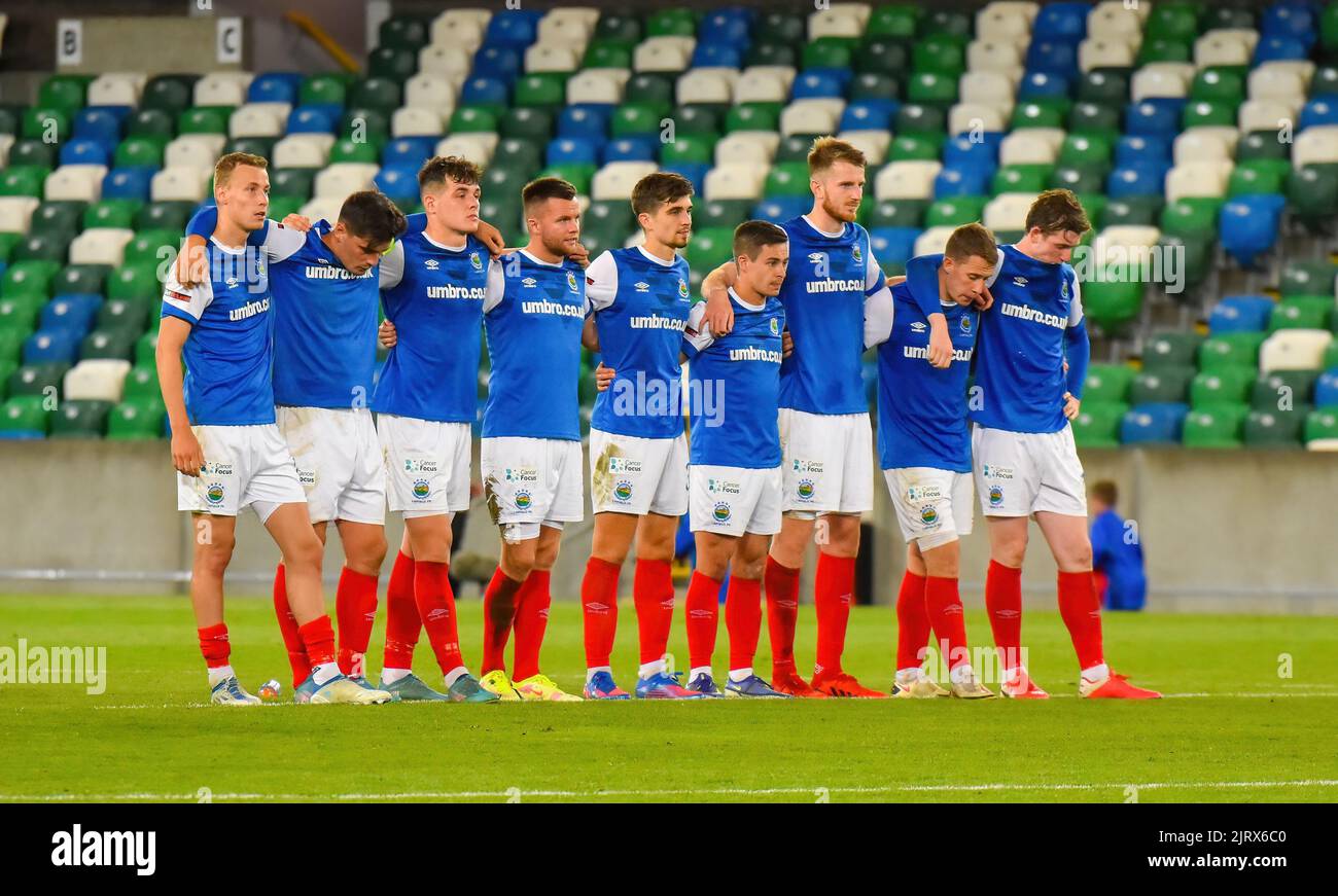 Linfield Vs RFS, Europa Conference League Play-off, Windsor Park Belfast, 25th agosto 2022 Foto Stock