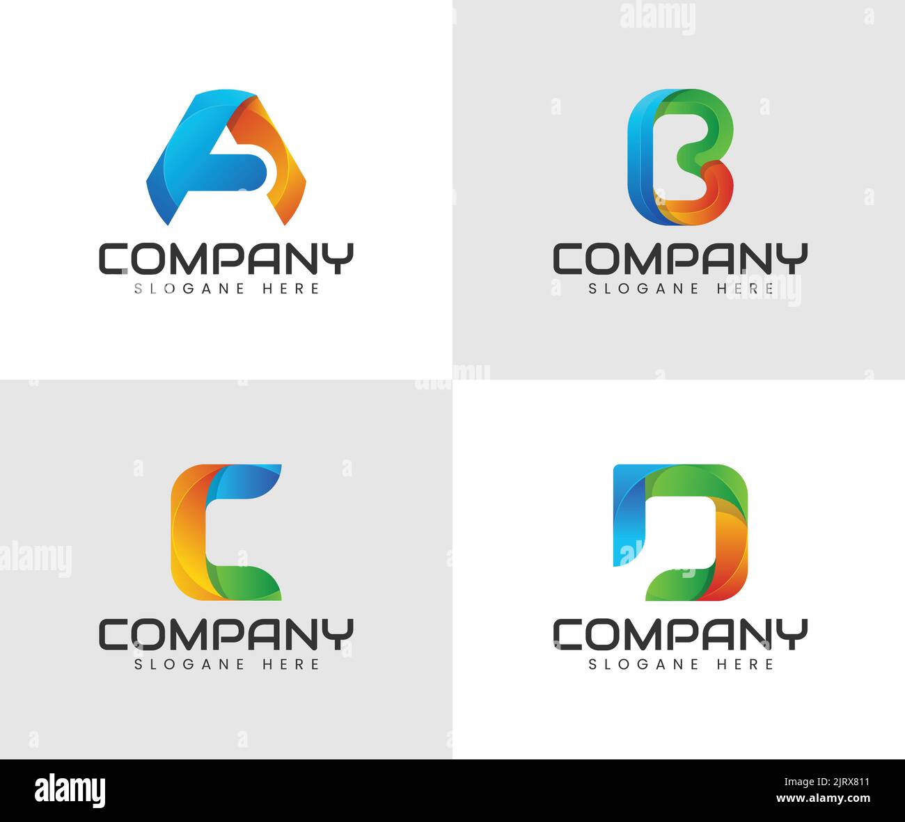 Raccolta di lettere a, b, c, d, logo design. Collezione di loghi astratti con lettere Illustrazione Vettoriale
