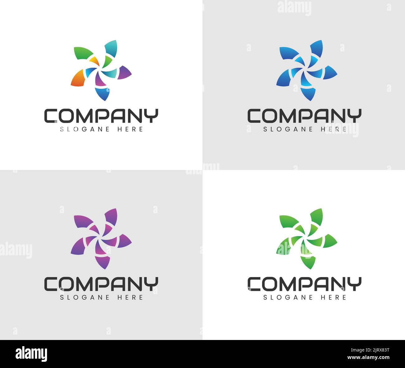 Illustrazione del modello del logo dell'energia eolica. Modello di design del logo vettoriale. Mulini a vento e generatore di energia alternativa di vento. Ambiente, attività ecologiche Illustrazione Vettoriale
