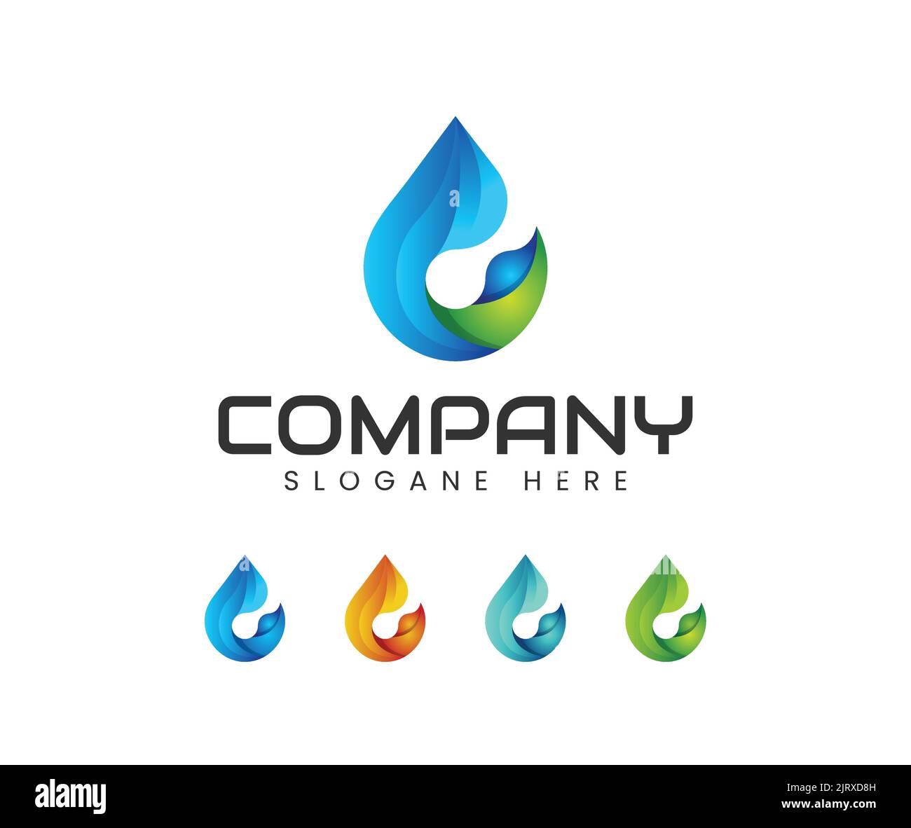 logo water drop 3d. Modello di design del logo vettoriale. Goccia di acqua blu astratta Illustrazione Vettoriale