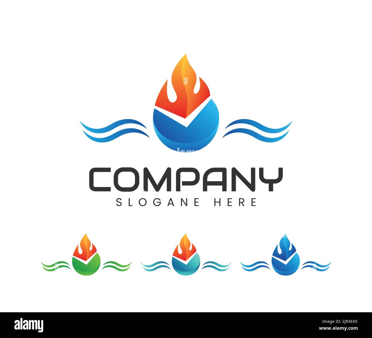 Disegno del logo dell'onda dell'acqua dell'impianto idraulico. Vettore del logo dell'acqua e del fuoco Illustrazione Vettoriale