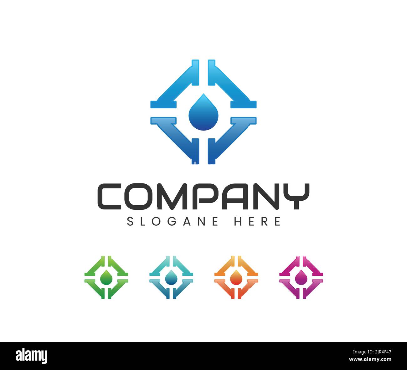 Logo di Pipeline Water Drop. Azienda idraulica e idraulica, progettazione vettoriale. Manutenzione dell'impianto idraulico, illustrazione Illustrazione Vettoriale