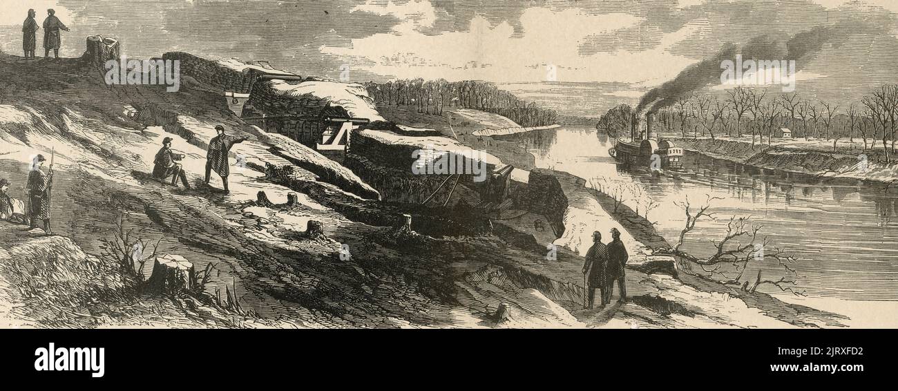 Interno della batteria di acqua inferiore a Fort Donelson durante la guerra civile americana, 1862 Foto Stock