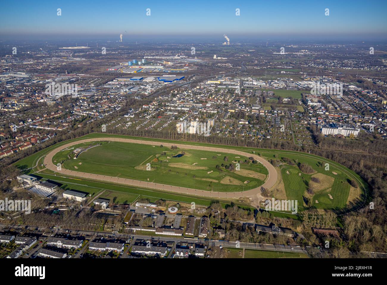 Vista aerea, ippodromo di Dortmund con campo da golf nel quartiere di Wambel a Dortmund, zona della Ruhr, Renania settentrionale-Vestfalia, Germania, DE, Dortmund, Europa, vai Foto Stock