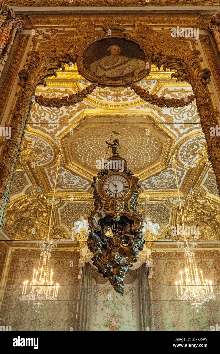 Dettaglio all'interno della camera della Regina, Reggia di Versailles. Versailles, Francia Foto Stock
