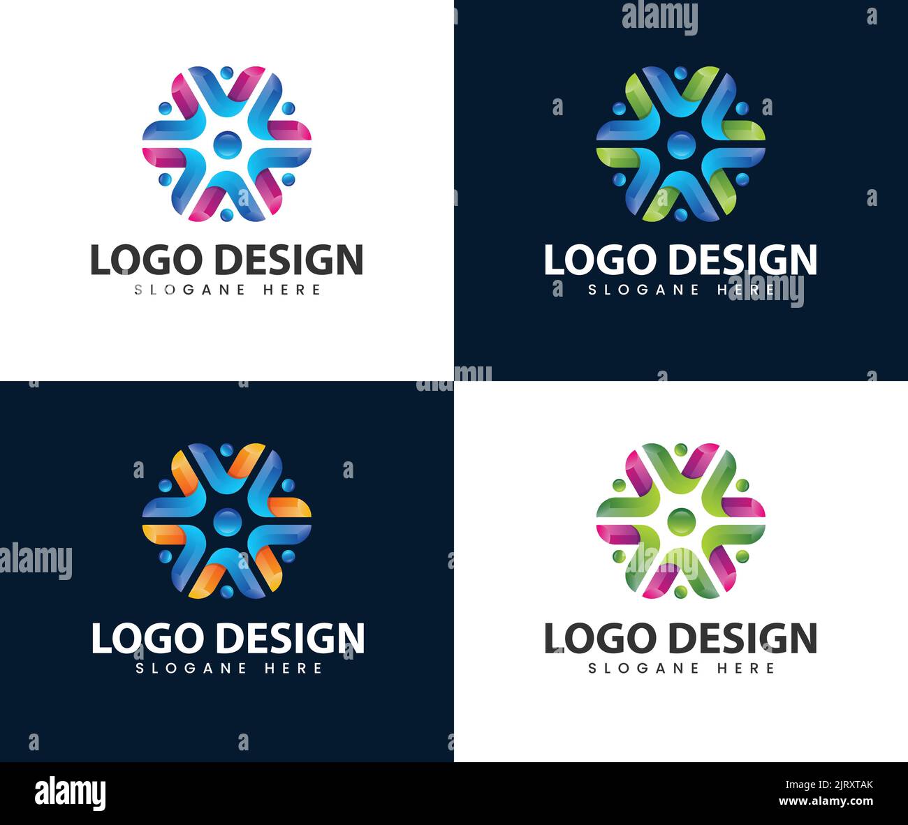Astratto business persone comunità logo design. Lavoro di squadra logo design, persone astratto, business moderno, connessione Illustrazione Vettoriale