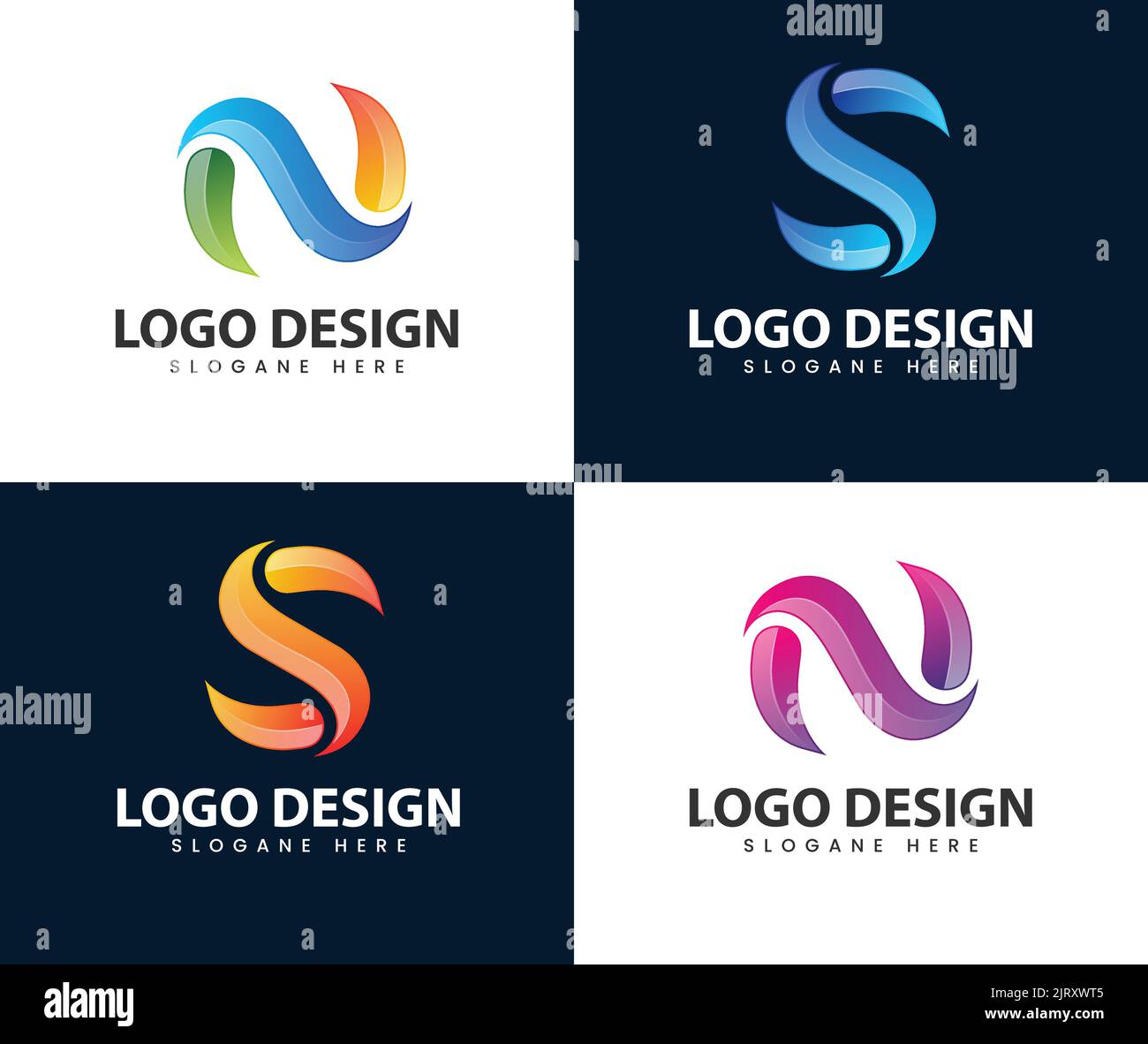 Lettera astratta n s logo design. SN S N Design con logo in lettera bianca con sfondo circolare Illustrazione Vettoriale