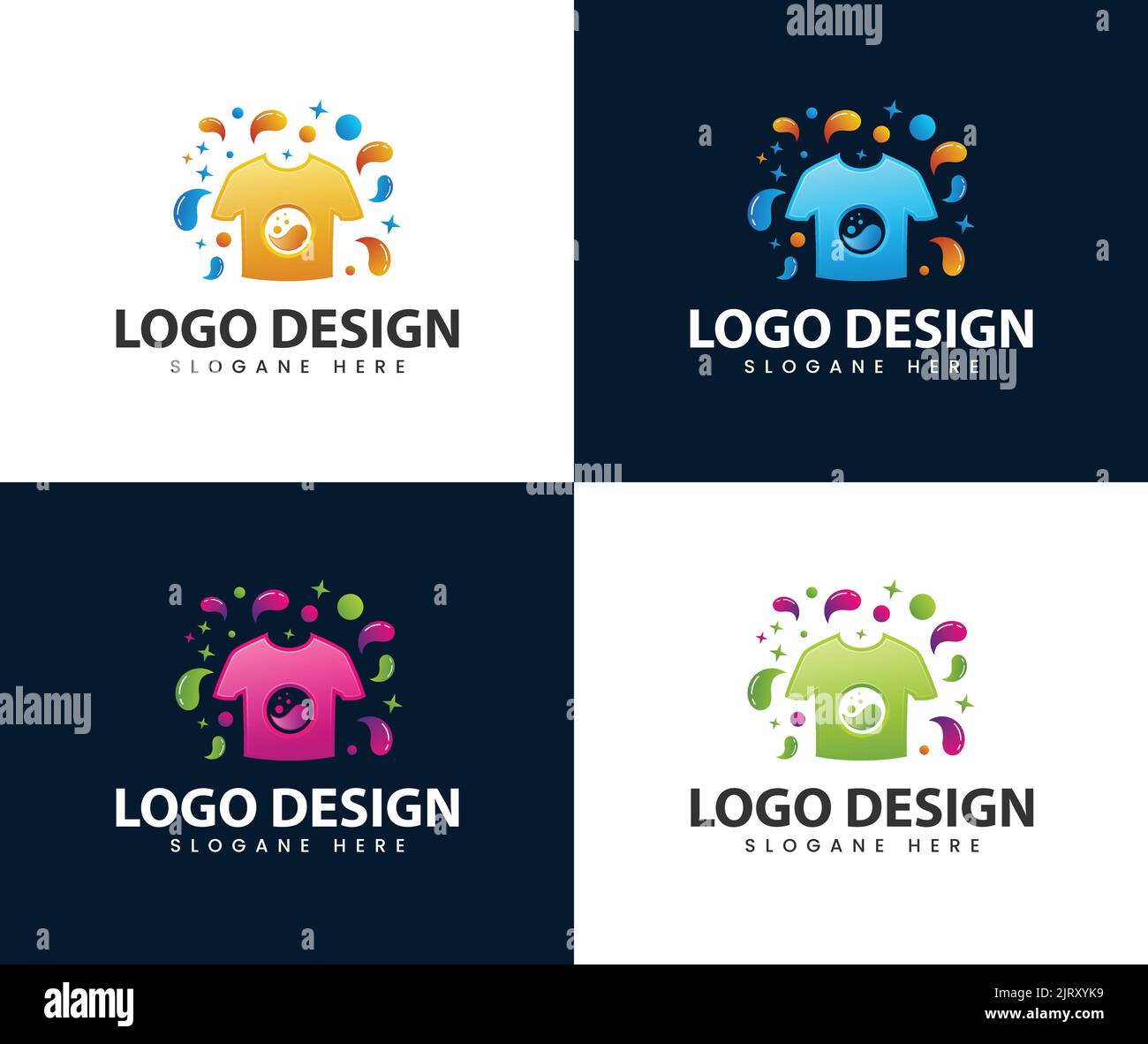 Cloth wash logo disegni modello logo bucato disegni. Logo design lavanderia icona lavatrice con bolle per l'abbigliamento business lavaggio pulisce moderno Illustrazione Vettoriale