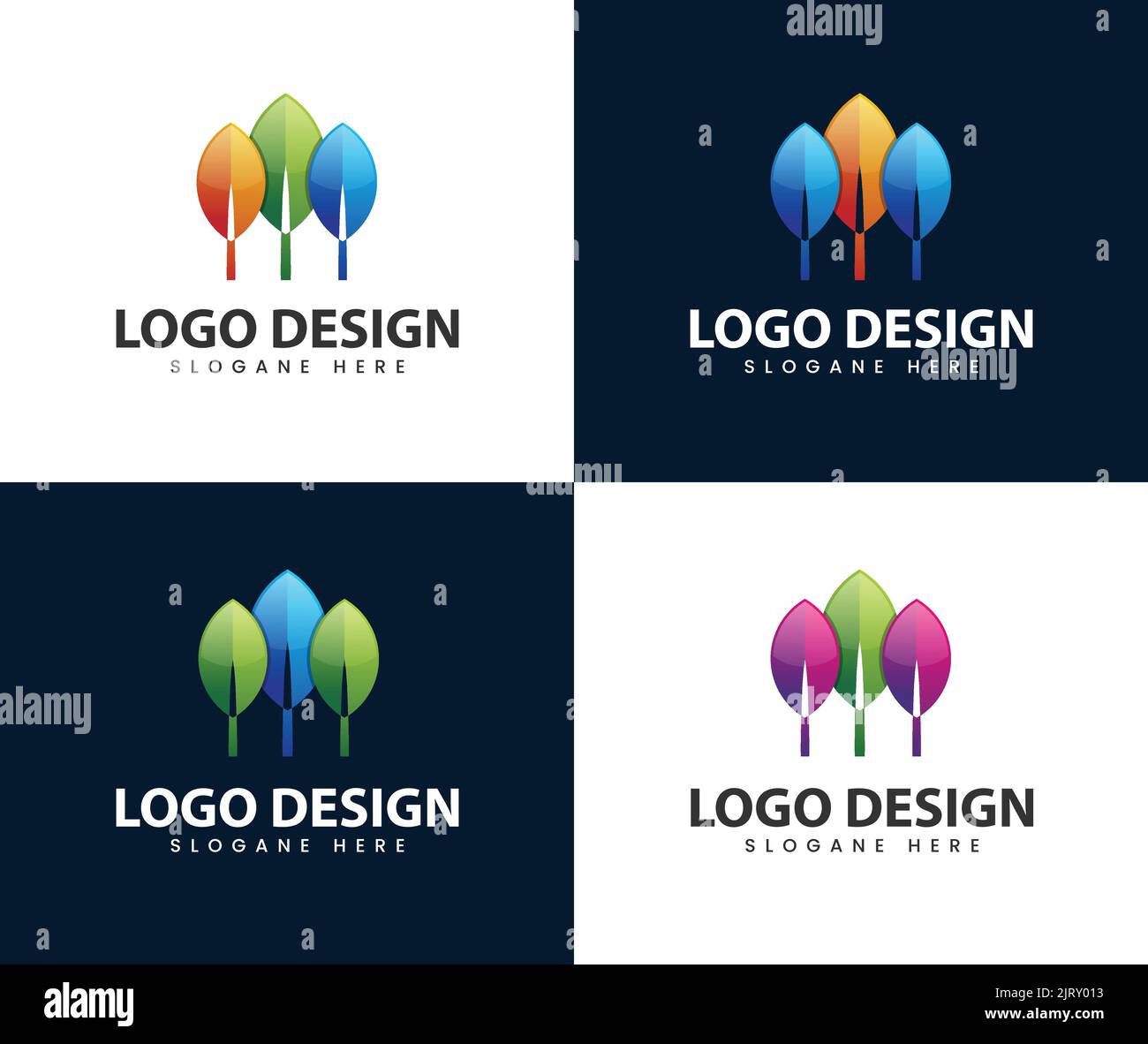 Design moderno con logo a foglia. Design astratto con logo a foglia colorata Illustrazione Vettoriale
