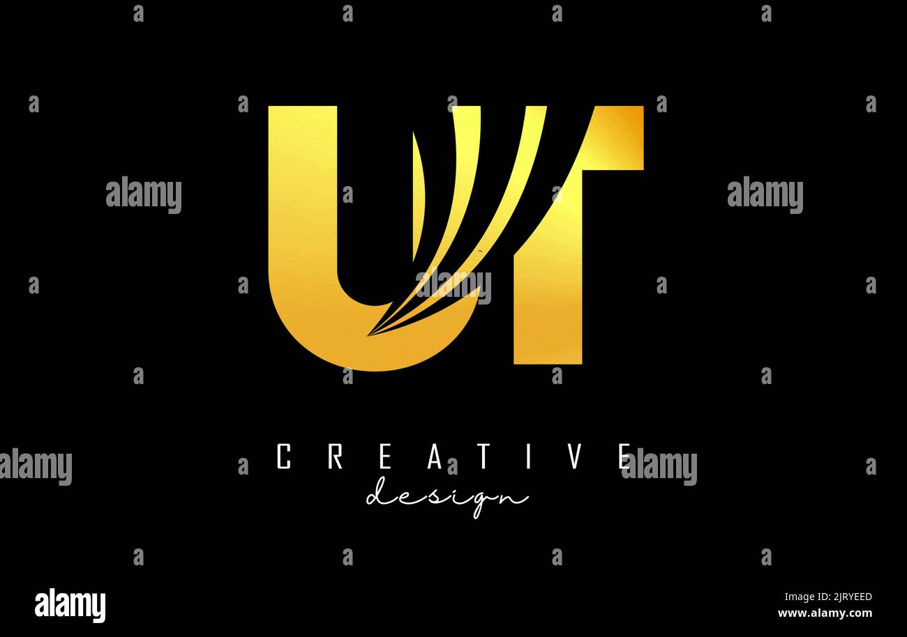 Logo Creative Golden Letter UT u T con linee di punta e design di concetto stradale. Lettere con disegno geometrico. Illustrazione vettoriale con lettera e crea Illustrazione Vettoriale