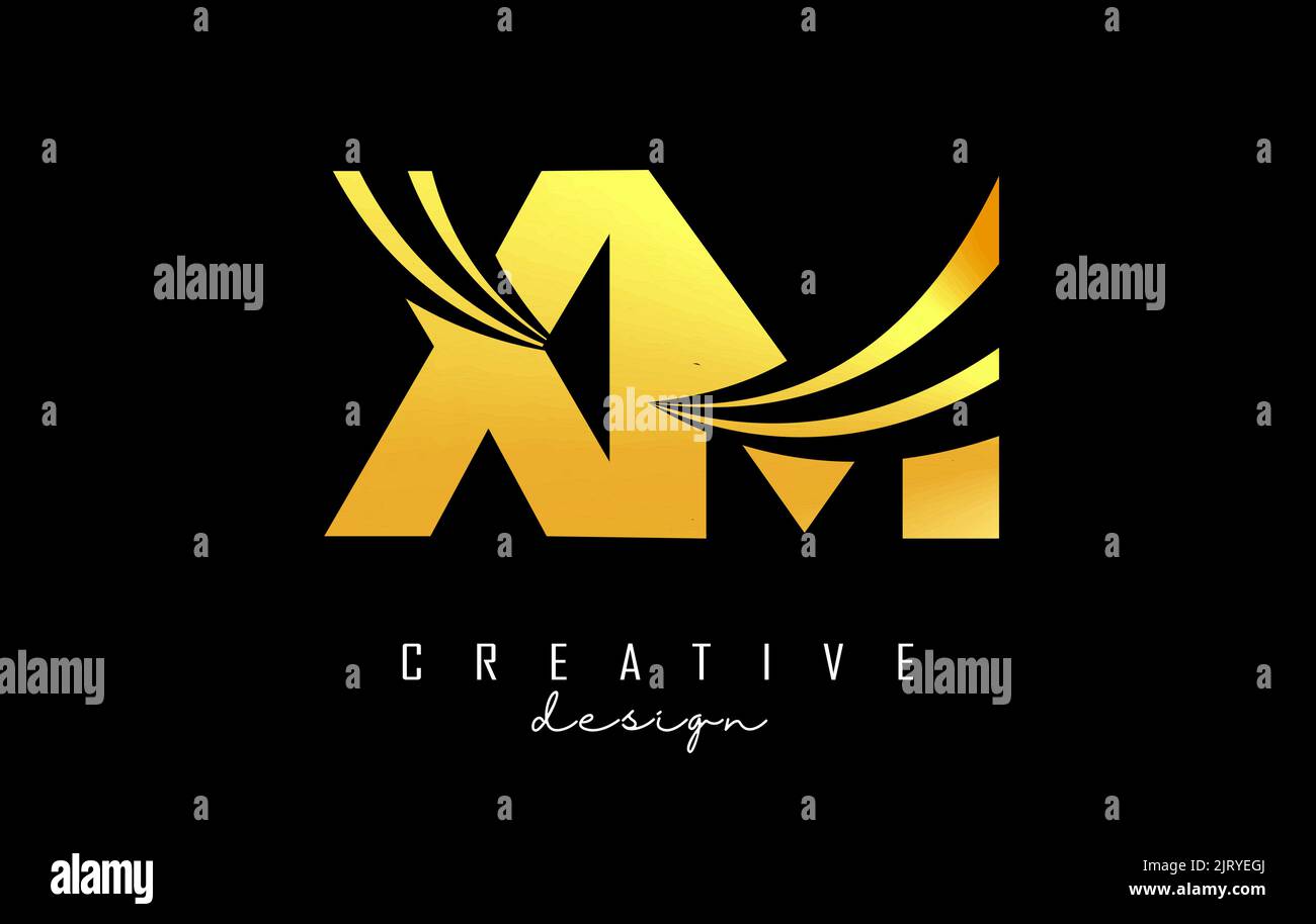 Lettera d'oro creativa XM x m logo con linee leader e design concetto di strada. Lettere con disegno geometrico. Illustrazione vettoriale con lettera e creati Illustrazione Vettoriale